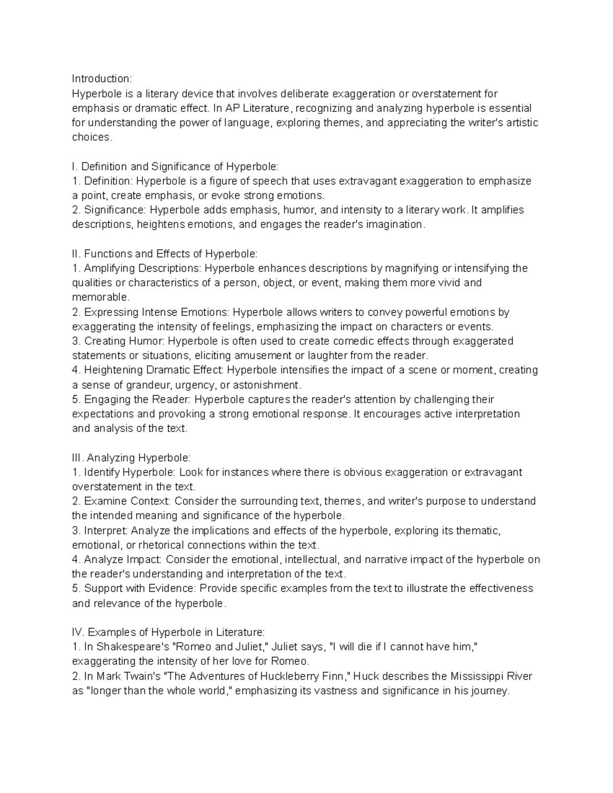 Hyperbole Examples In Literature