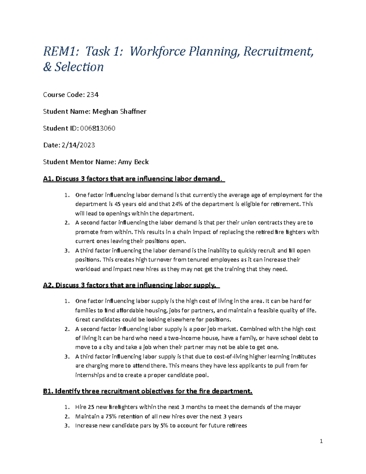 C234 Task 1 MShaffner - Passed task 1 - REM1: Task 1: Workforce ...