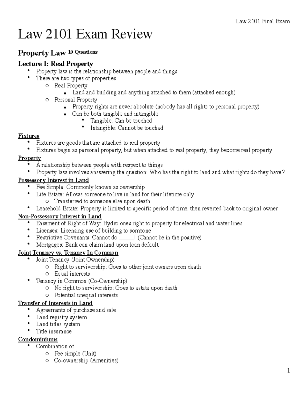 Law 2101 Exam Review - Lecture Notes Second Semester - Law 2101 Exam ...