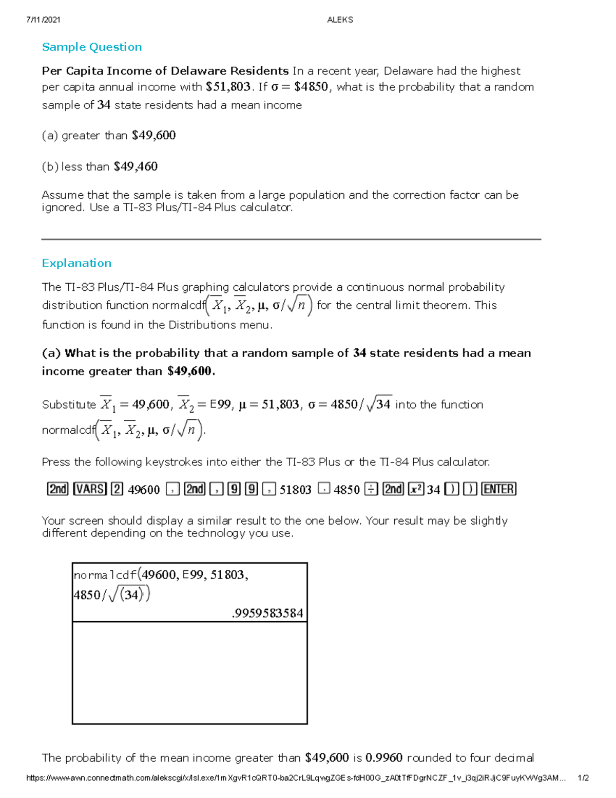 Probability and Statistics - 7/11/2021 ALEKS - Studocu