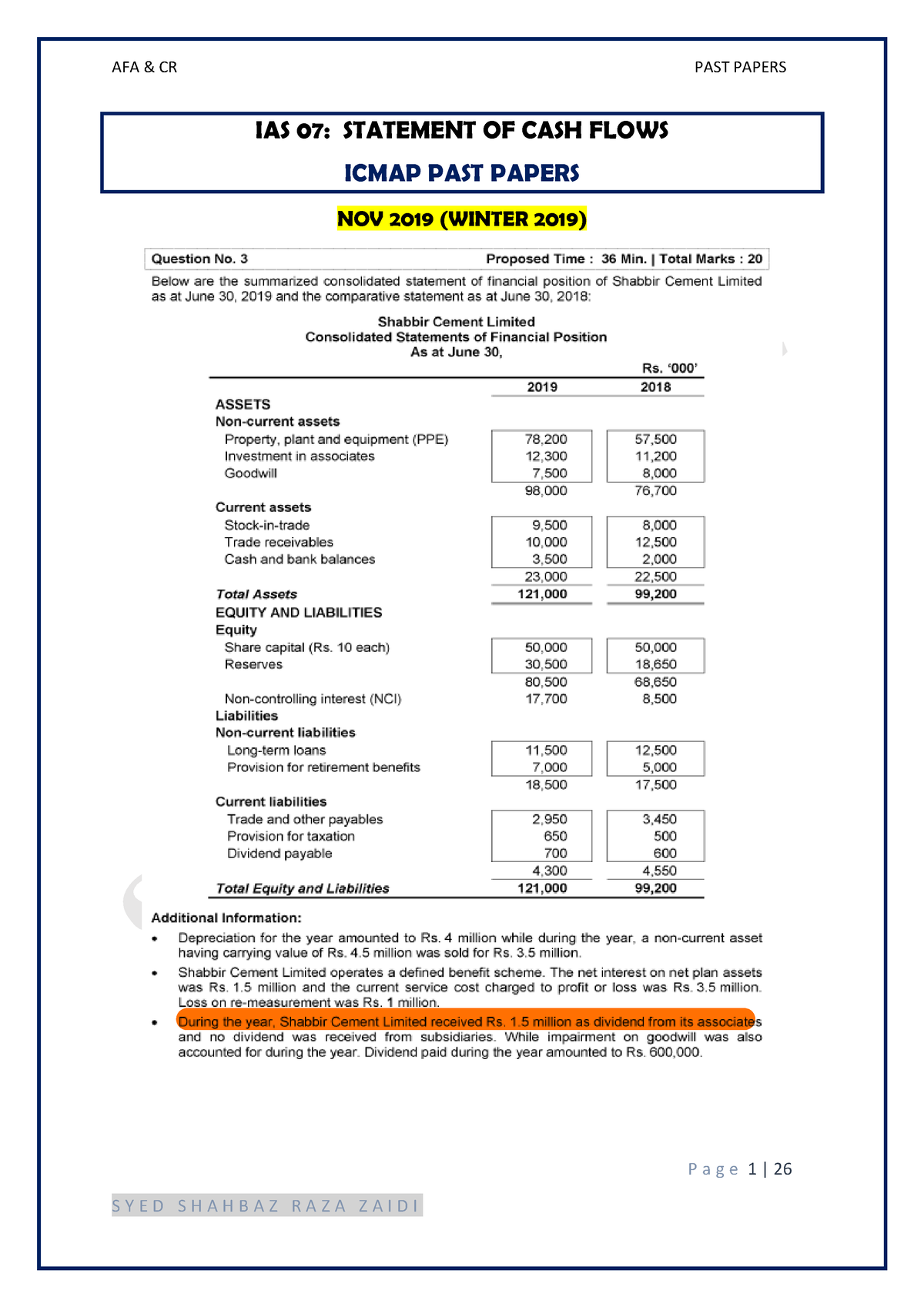 IAS 07 Statement OF CASH Flows - Financial Accounting - P A G E 1 | 26 ...