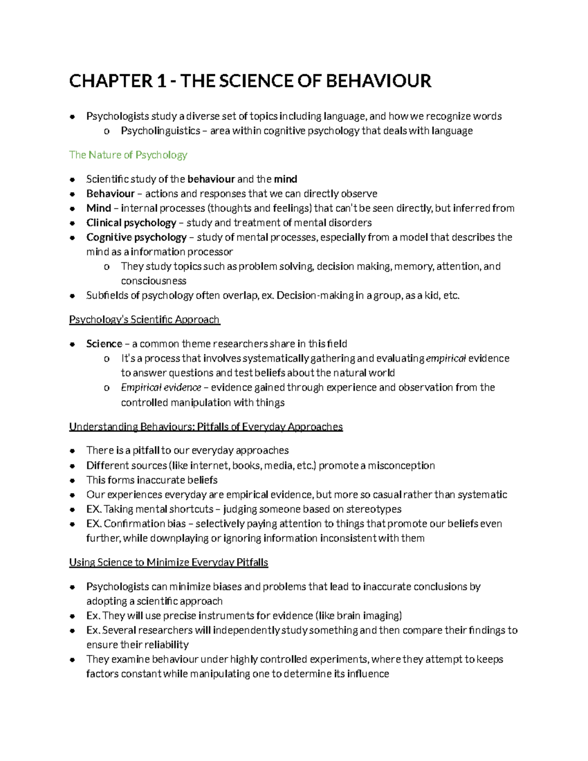 Chapter 1 Textbook Notes - PSYCH1000 - UWO - Studocu