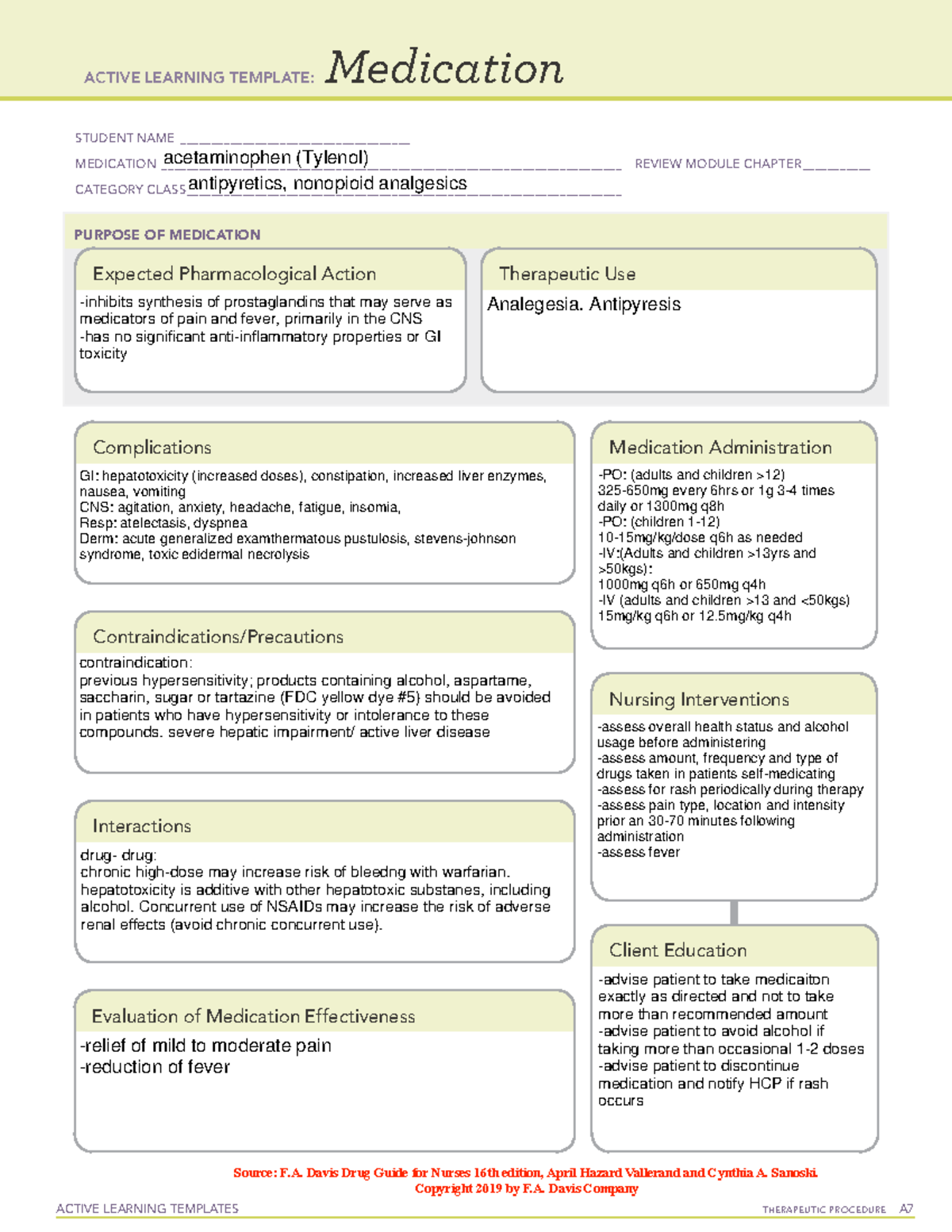 Acetaminophen (Tylenol) copy ACTIVE LEARNING TEMPLATES THERAPEUTIC