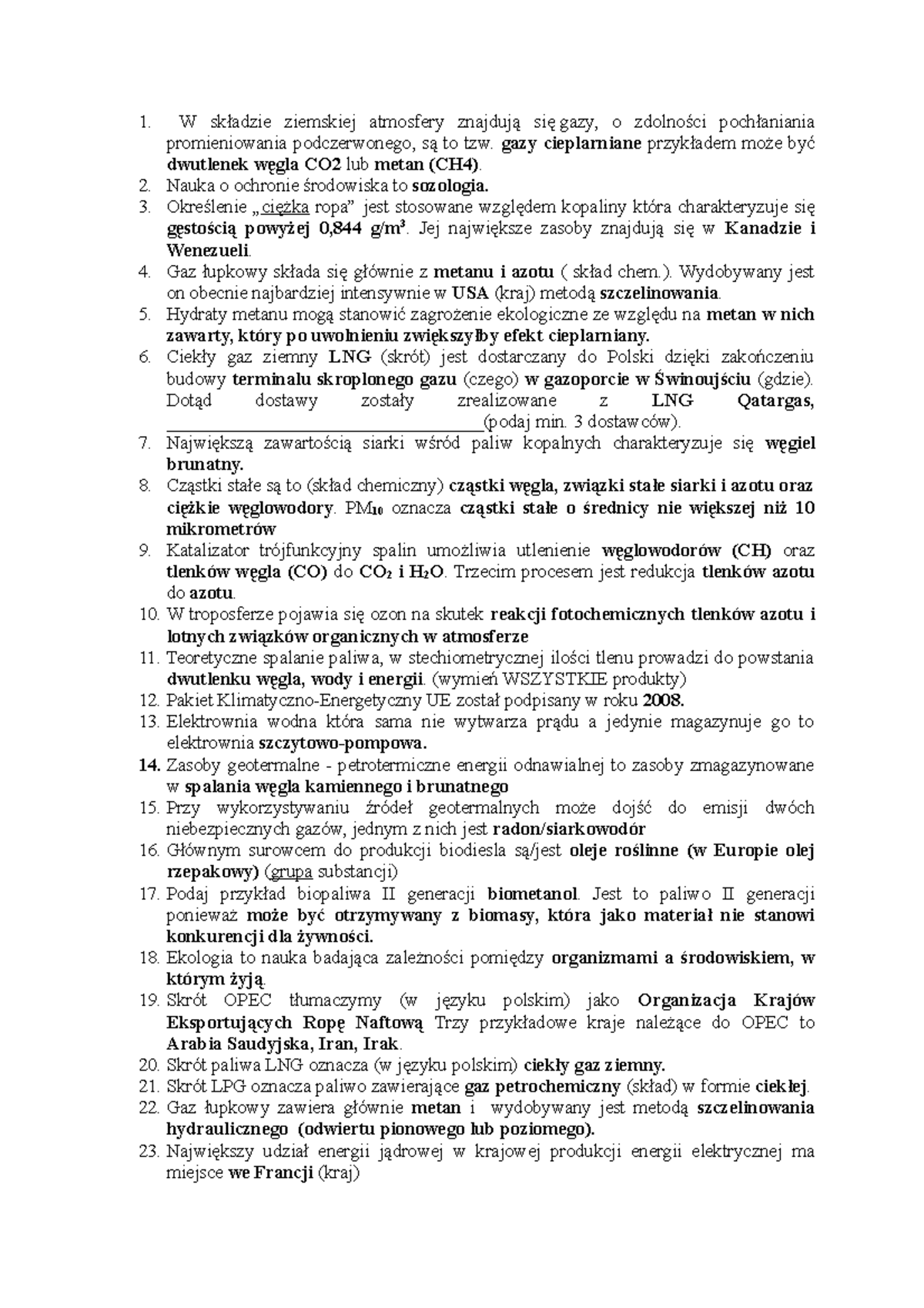 Ekologia-pytania - pytania na kolos - W składzie ziemskiej atmosfery
