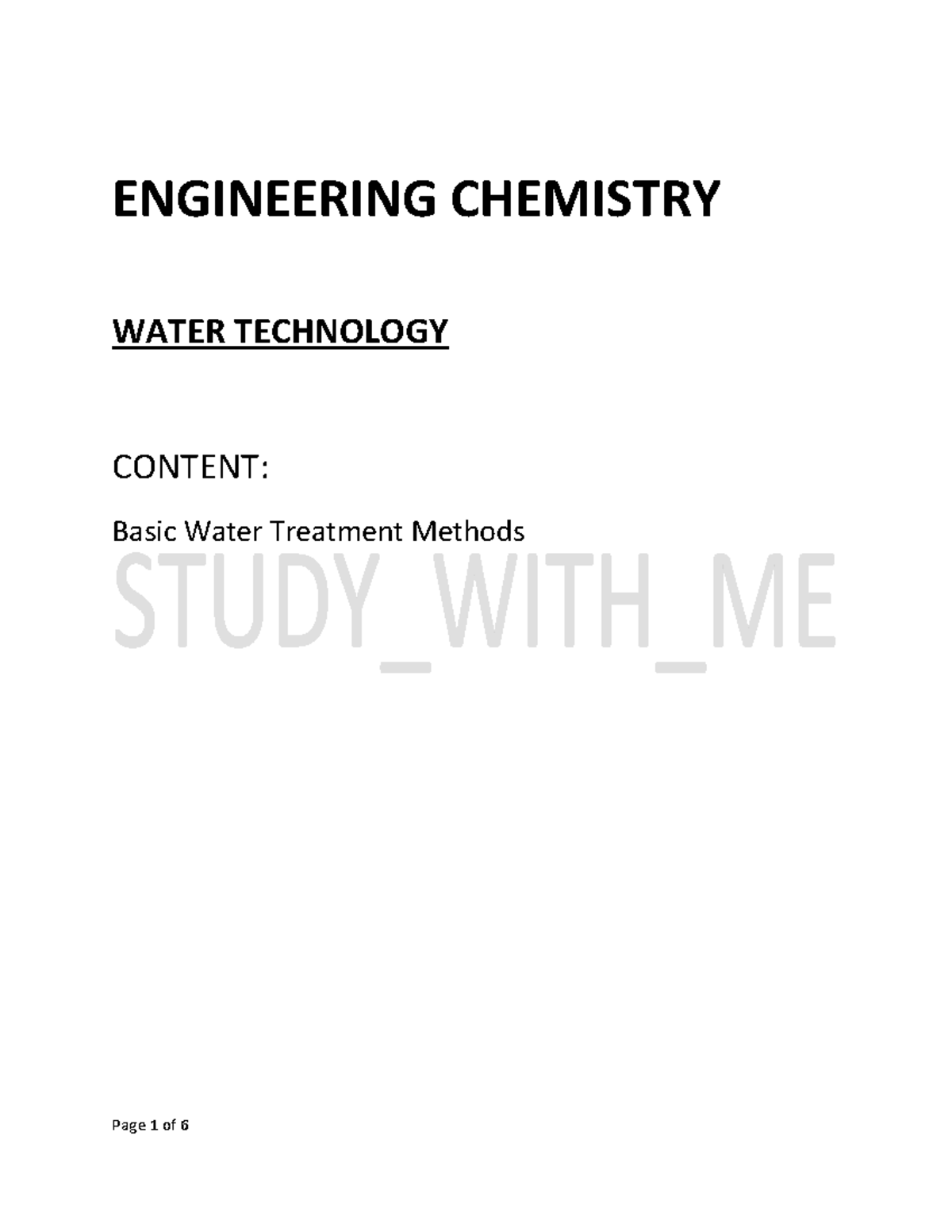 Engineering Chemistry ENGINEERING CHEMISTRY WATER TECHNOLOGY CONTENT
