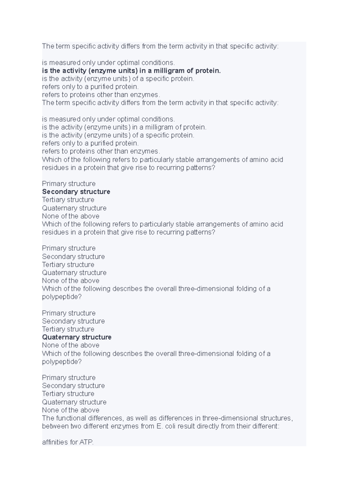 questions/notes/ study guide - The term specific activity differs from ...
