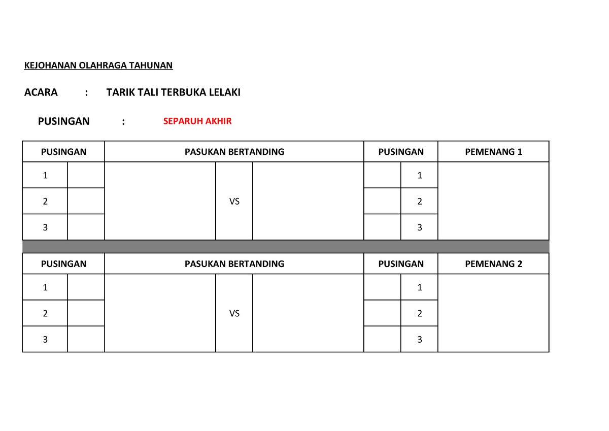 Borang Pertandingan Tarik TALI - KEJOHANAN OLAHRAGA TAHUNAN ACARA ...