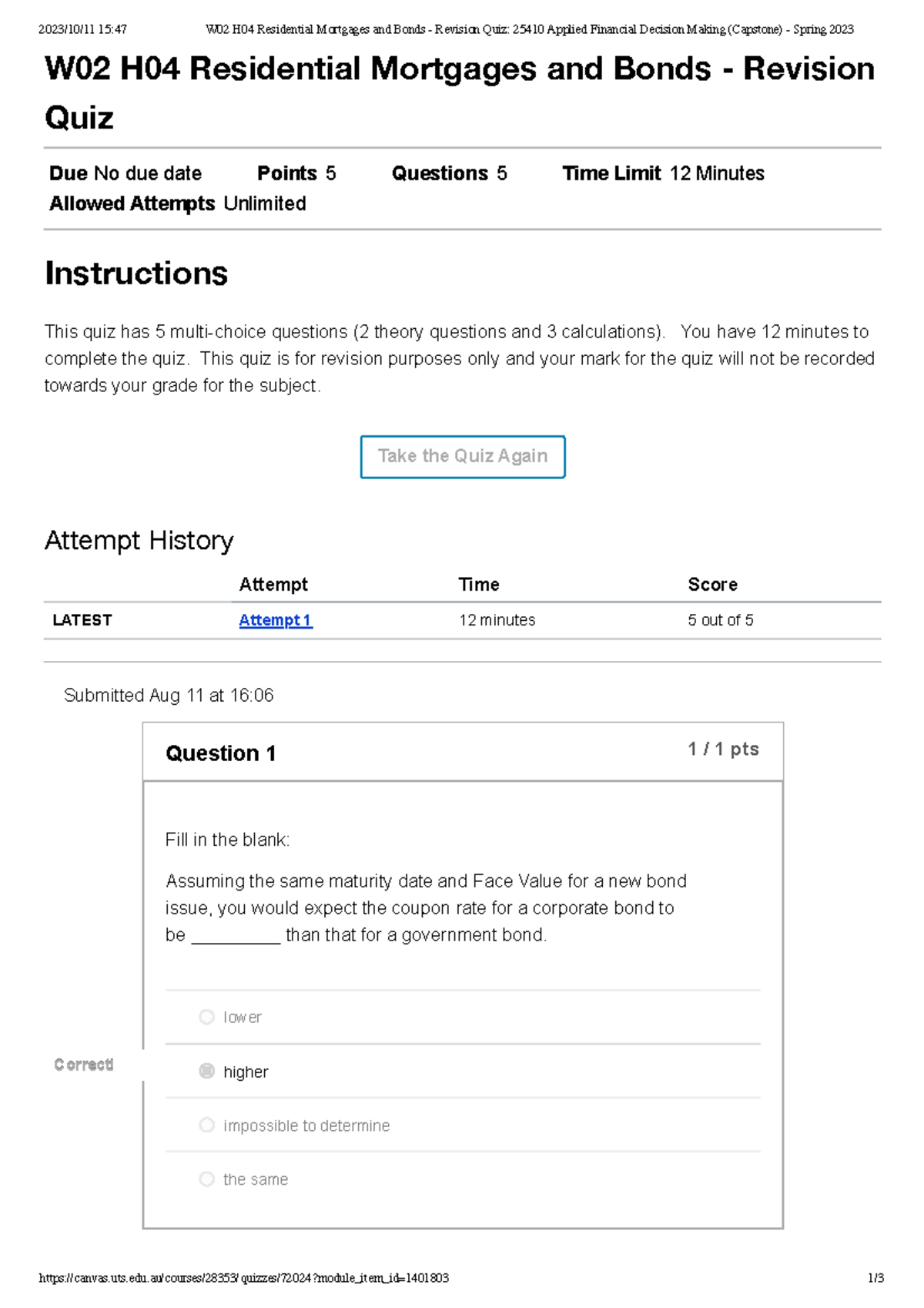 W02 H04 Residential Mortgages and Bonds Revision Quiz 25410 Applied