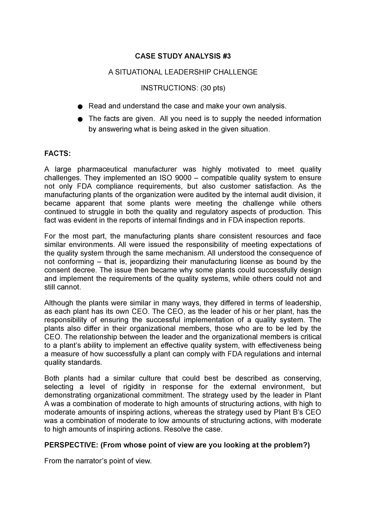 leadership case study analysis