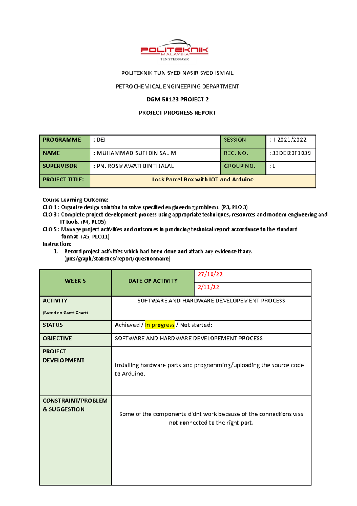 PG9 - PROJECT 2S - POLITEKNIK TUN SYED NASIR SYED ISMAIL PETROCHEMICAL ...
