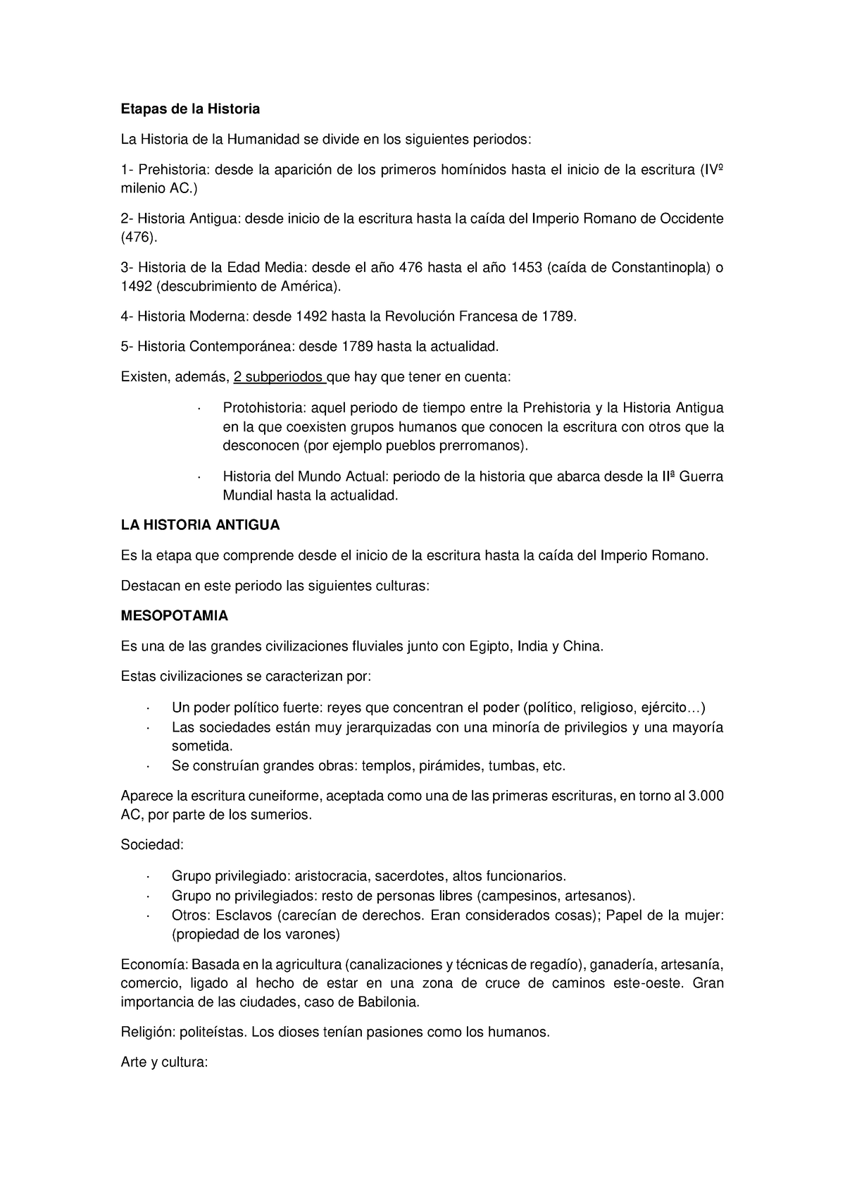 Apuntes Historia 3º Uni Etapas De La Historia La Historia De La Humanidad Se Divide En Los