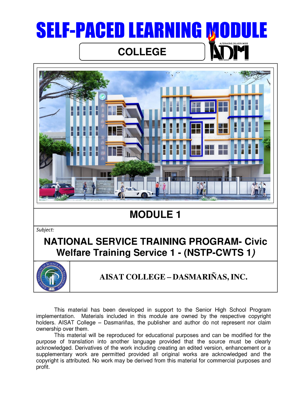 EGV Module 1-NSTP1 - SELF-PACED LEARNING MODULE MODULE 1 Subject ...