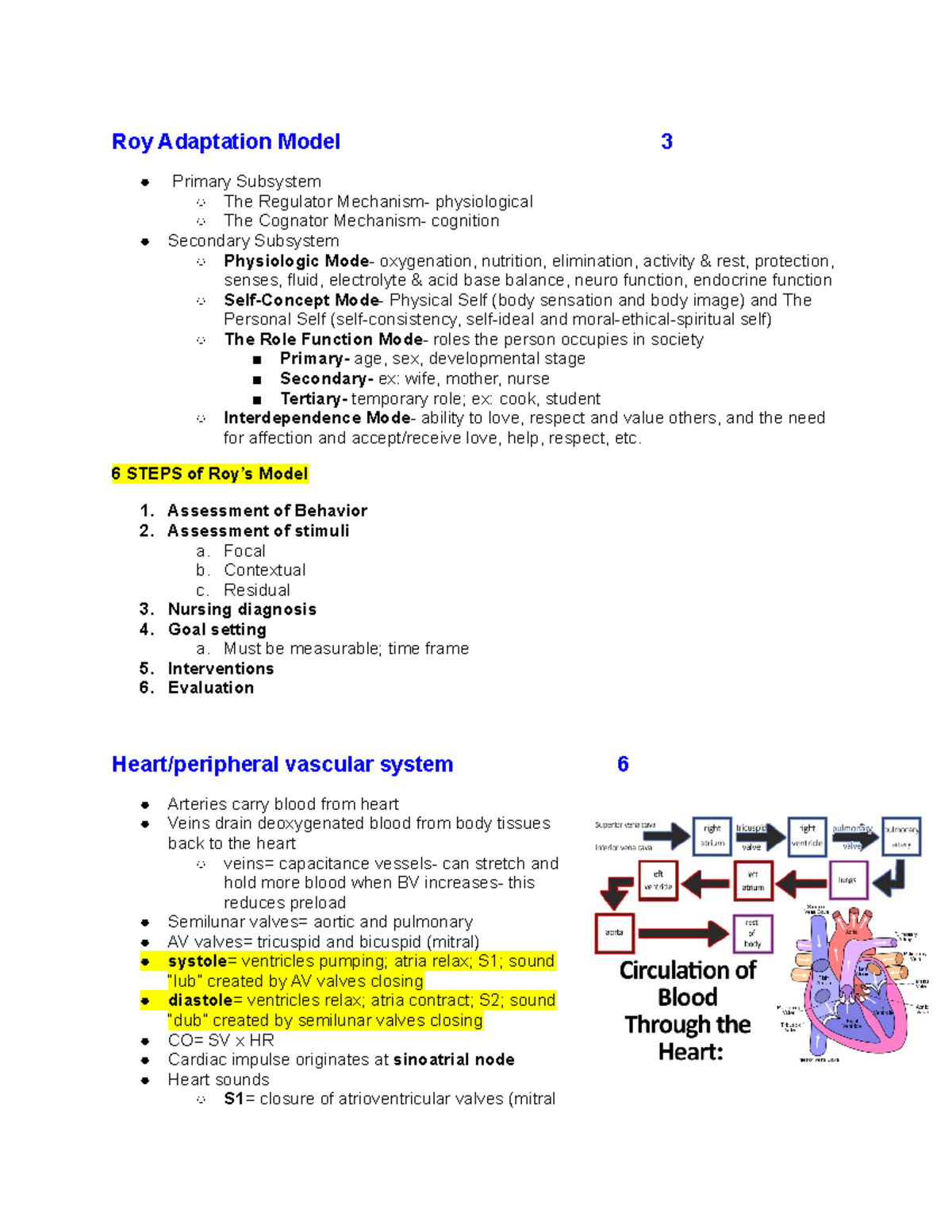 Health assessment final study guide - Roy Adaptation Model 3 Primary ...