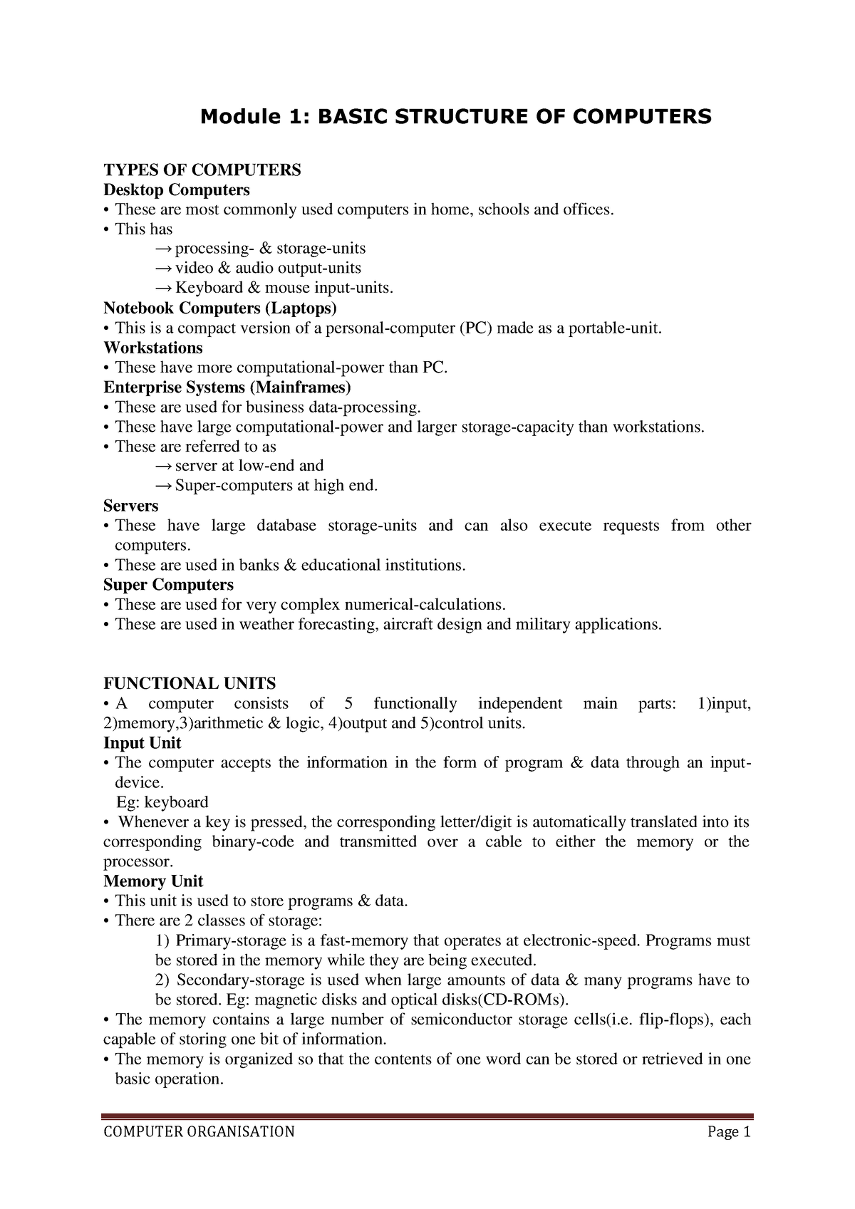 Computer organization Notes - Module 1: BASIC STRUCTURE OF COMPUTERS ...