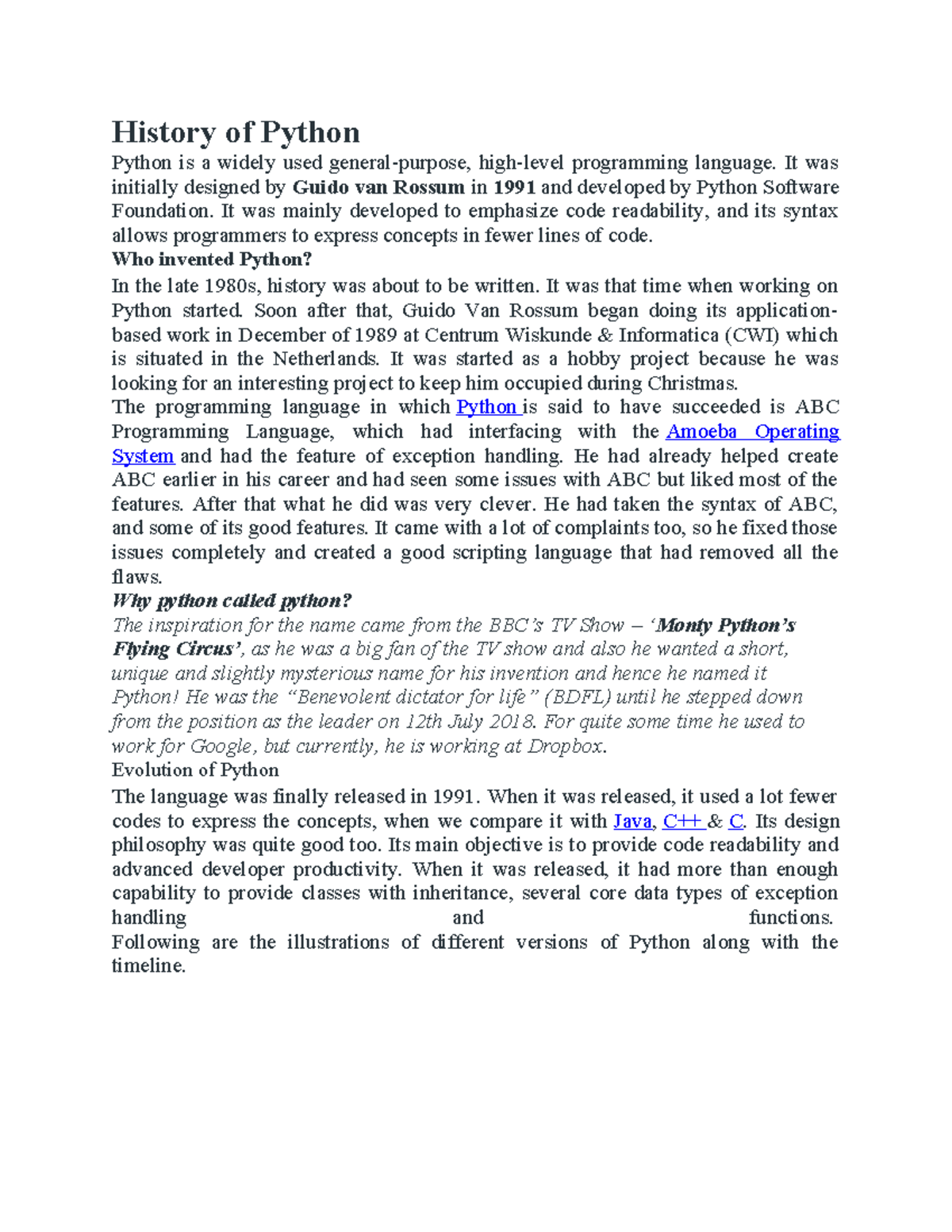 Unit 1 Python - cfgcbn - History of Python Python is a widely used ...