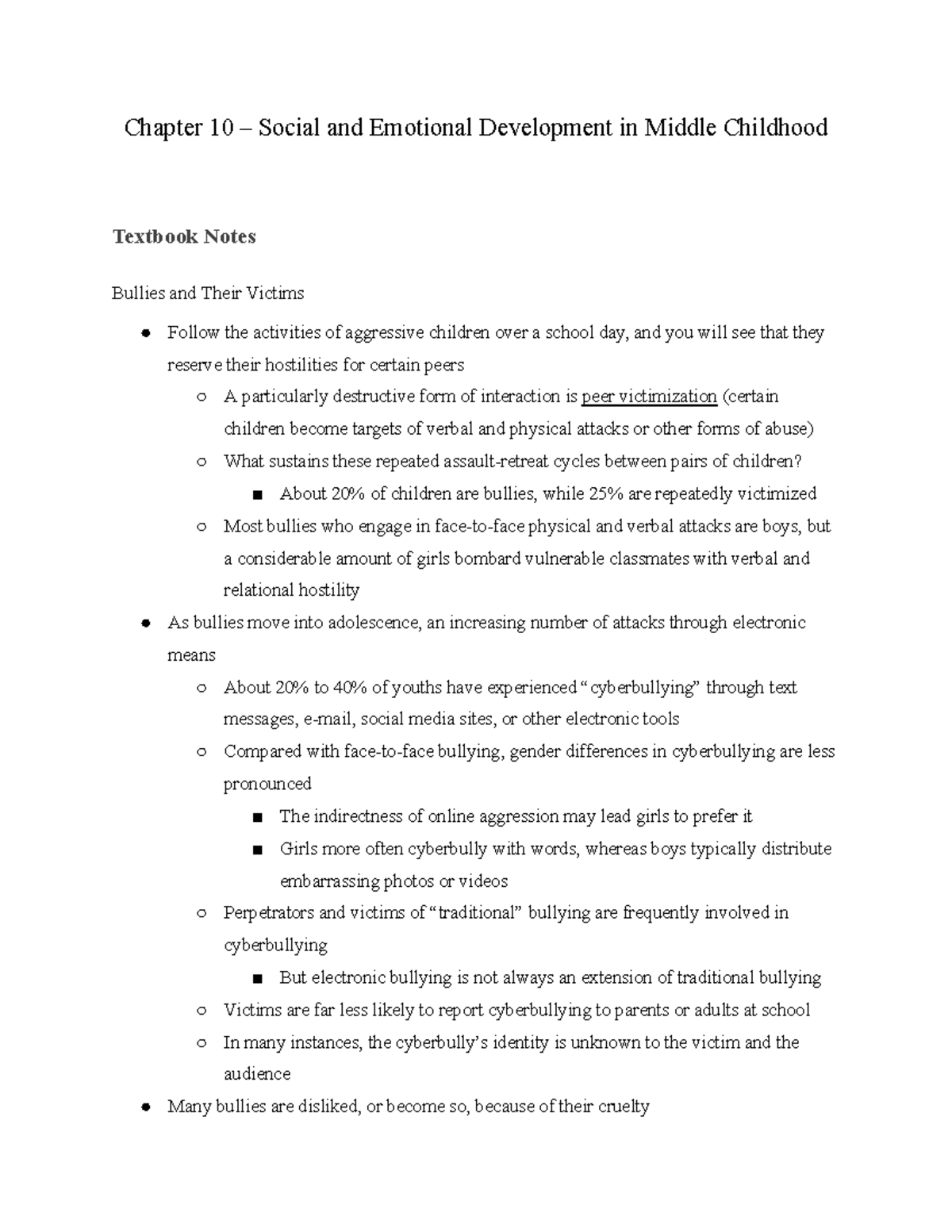 DEV Psych CH 10 - Lecture and Textbook Notes - Chapter 10 – Social and ...