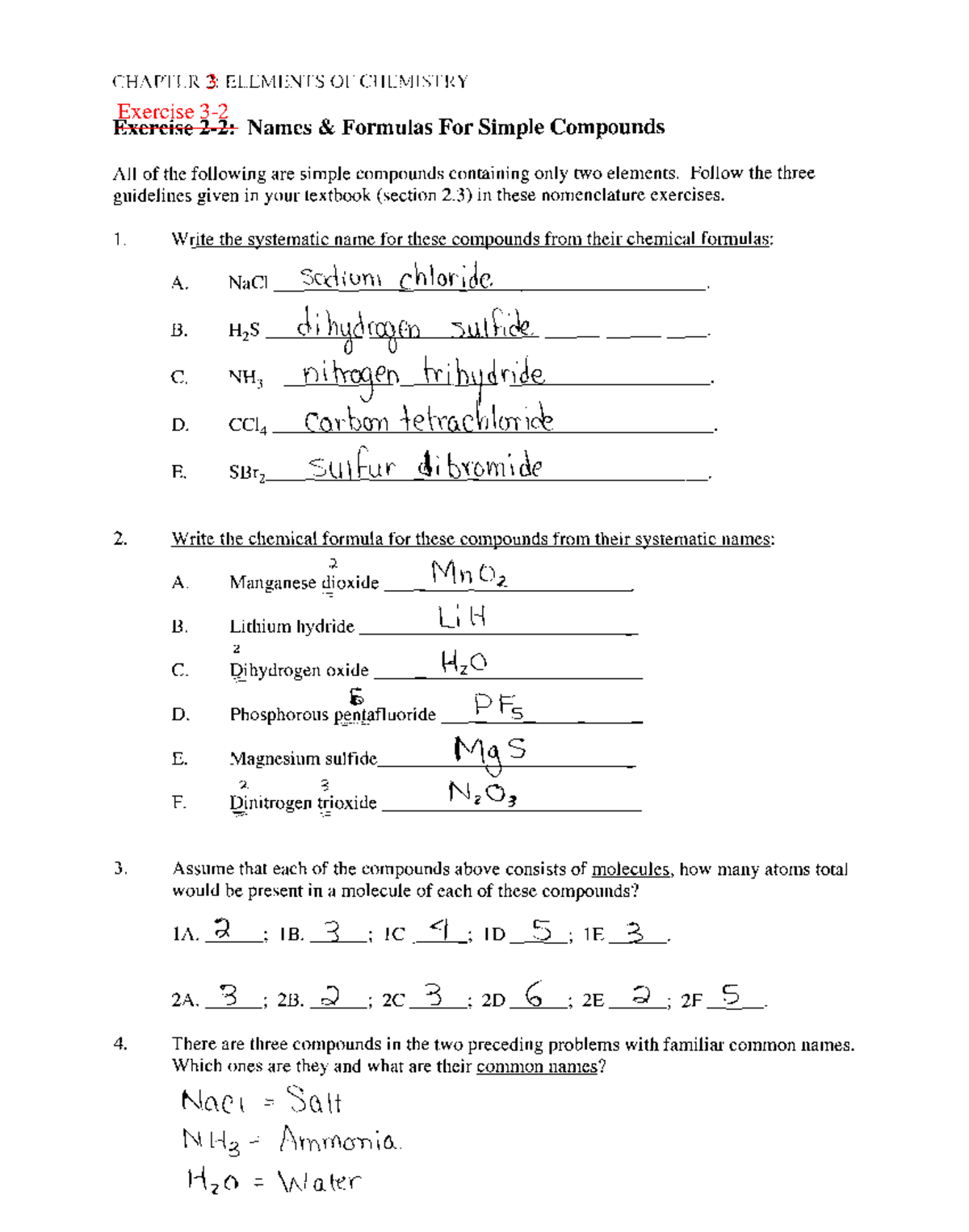 Name and formulas for simple compounds - CHEM 105 - Studocu