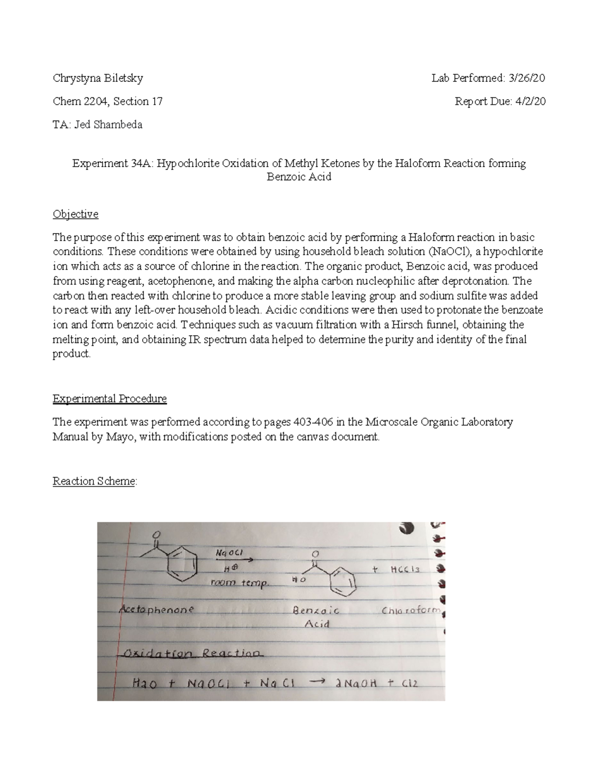 Experiment 34A Hypochlorite Oxidation Of Methyl Ketones By The   Thumb 1200 1553 