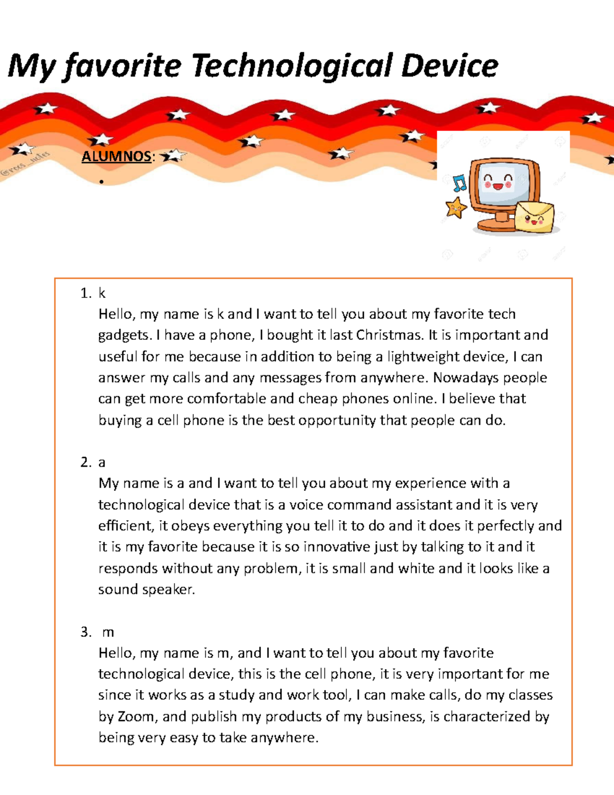 Ingles (ACS12) Week 12 Task Assignment My favorite