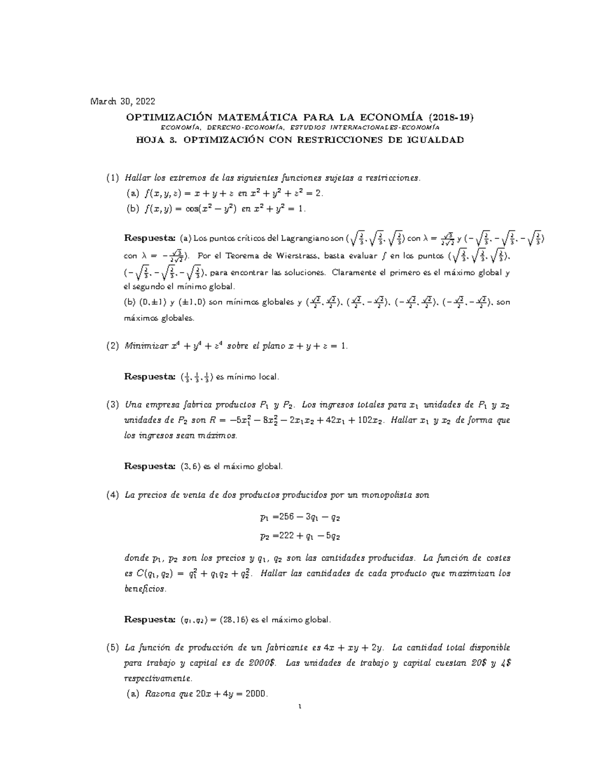 Hoja3ESP RESP - Ejercicios Optimizacion Matematica - March 30, 2022 ...