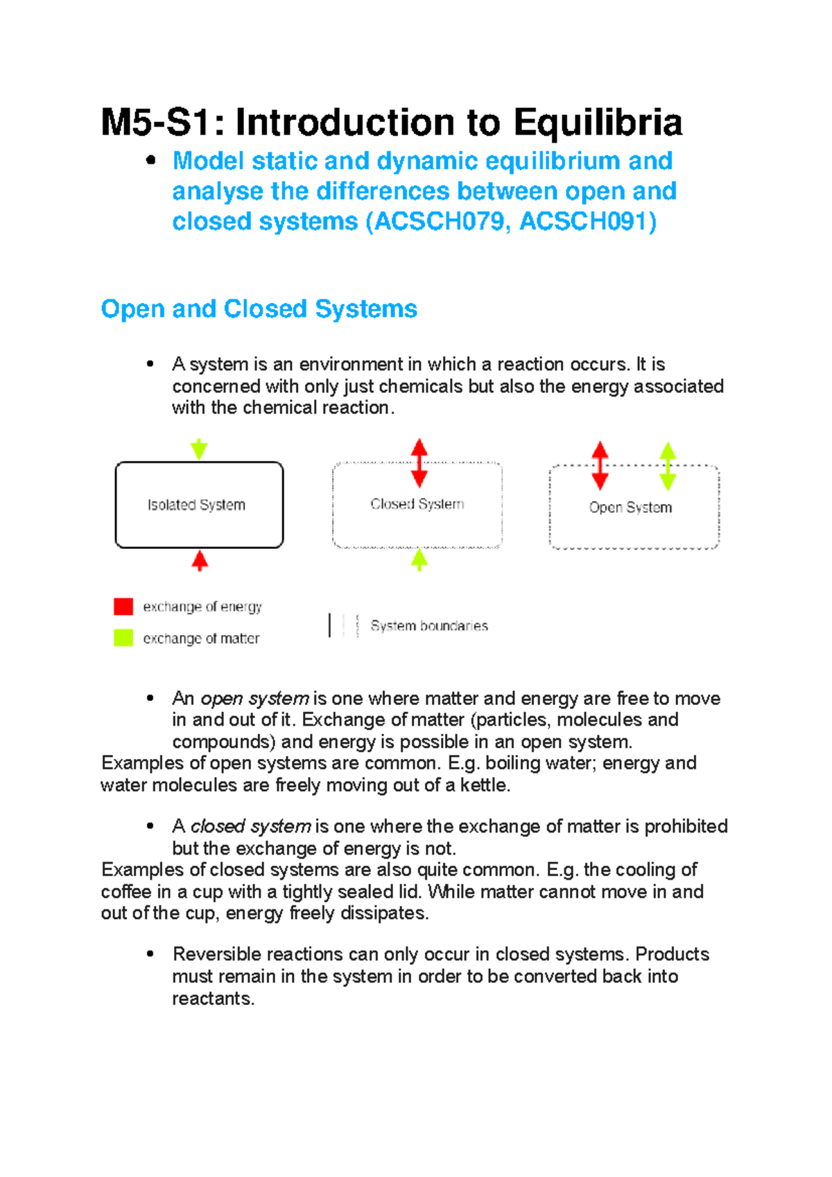 Module 5 Science Ready Notes - Introduction To Equilibria Model Static ...