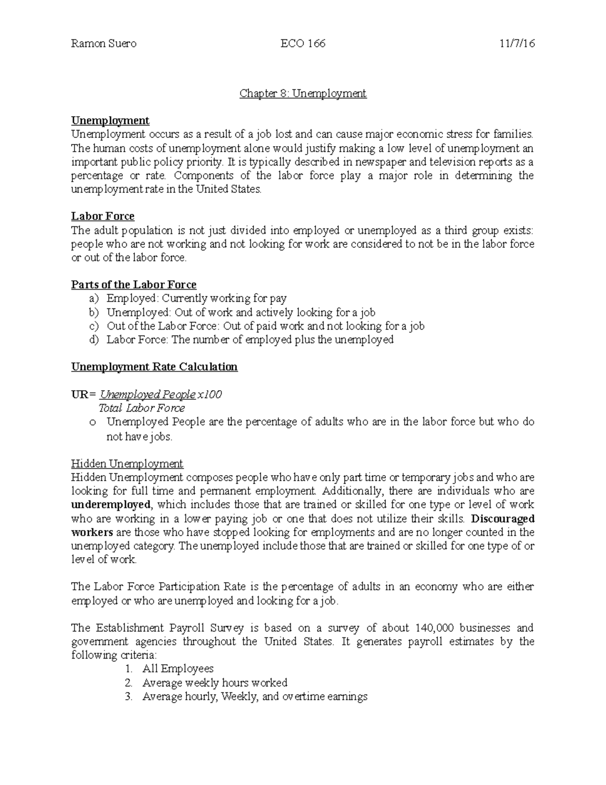 ECO 166 Chapter 8 Notes - Ramon Suero ECO 166 11/7/ Chapter 8 ...