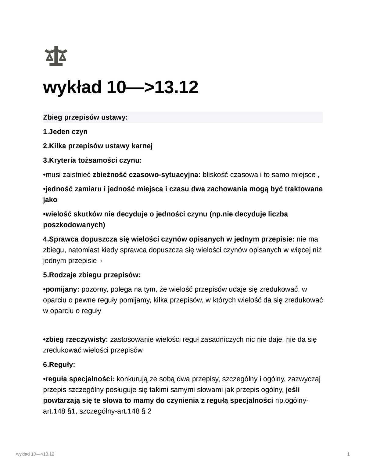 Wyklad-zbieg Przepisów - Wykład 10—>13. Zbieg Przepisów Ustawy: 1 Czyn ...