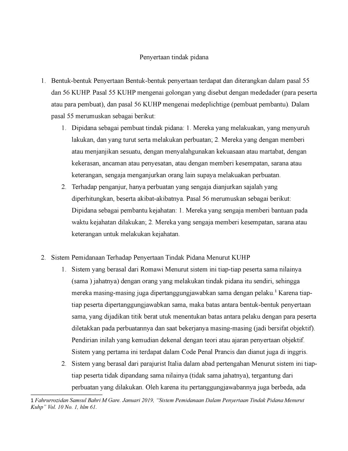 B7 - PENYERTAAN TINDAK PIDANA - Penyertaan Tindak Pidana Bentuk-bentuk ...