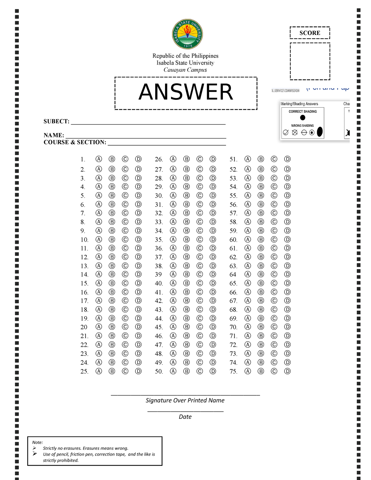 Answer Sheet - BS Education - Studocu