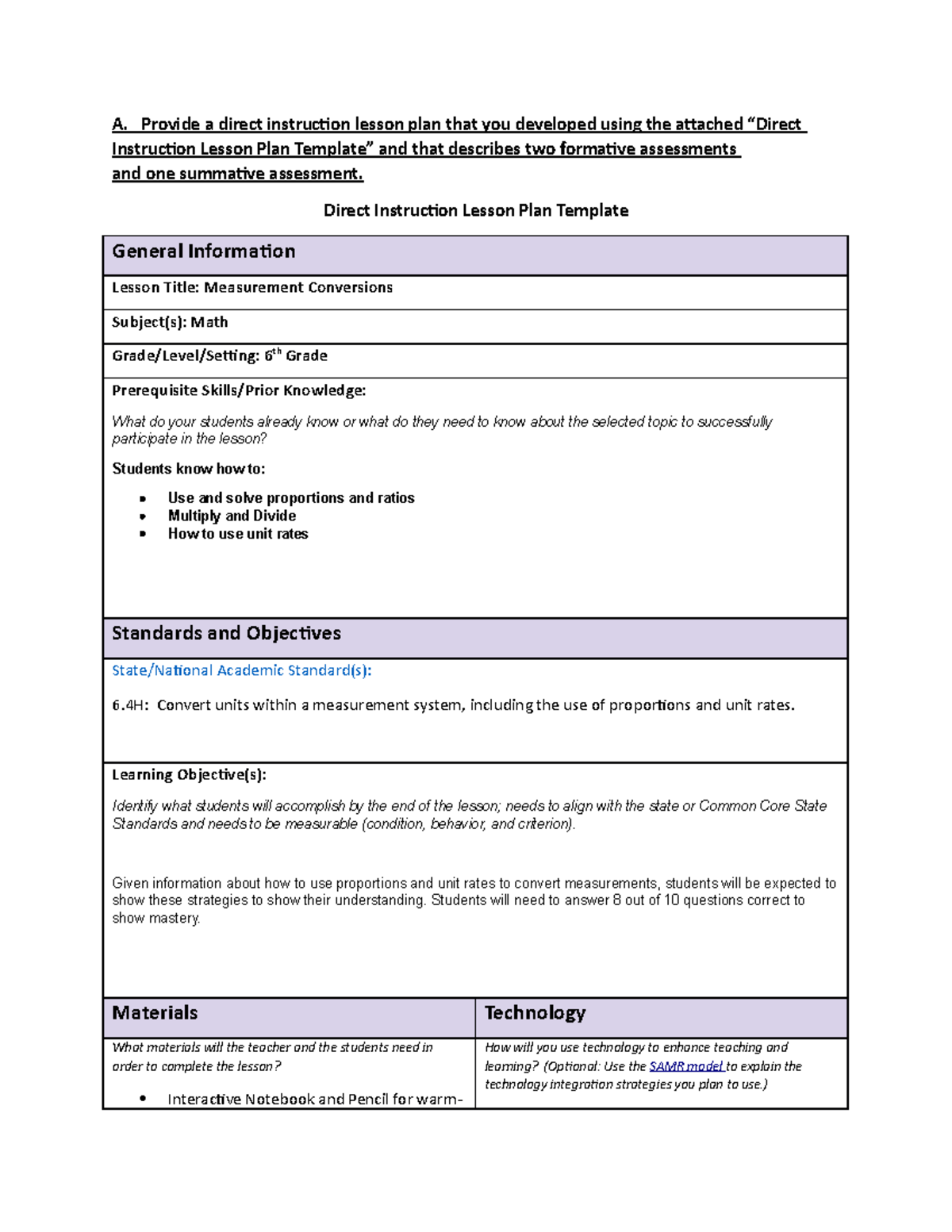Lesson plan template d093 a provide a direct instruction lesson