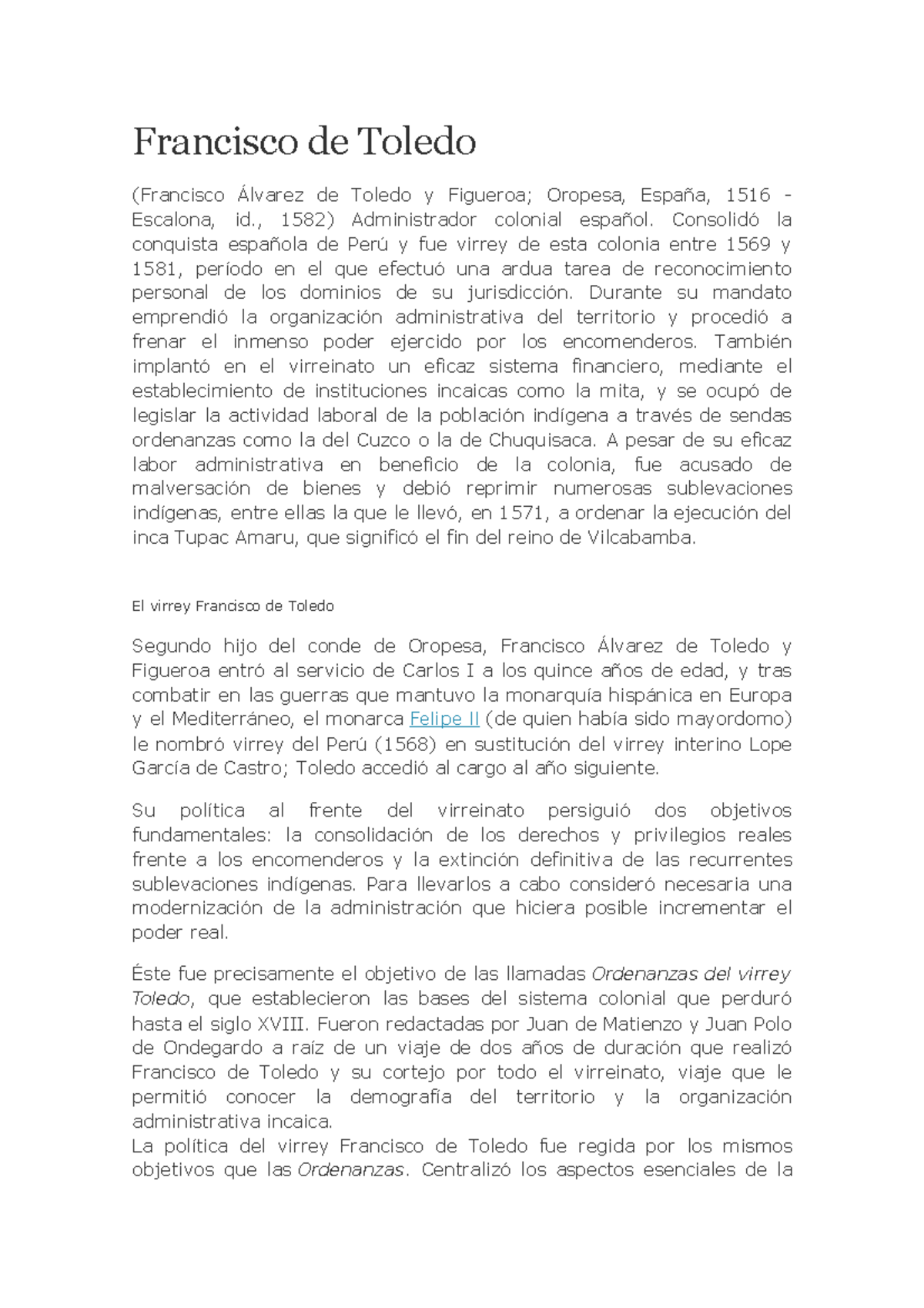 Francisco de Toledo Virreyes del peru Francisco de Toledo