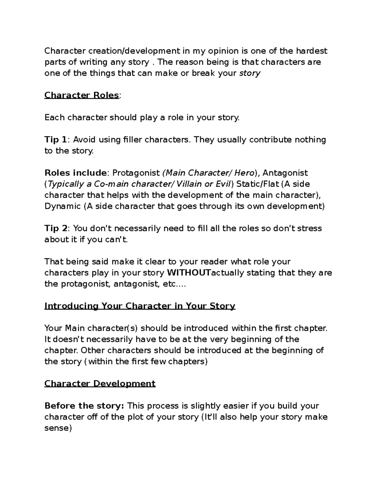Character Creation:Development - Character creation/development in my ...