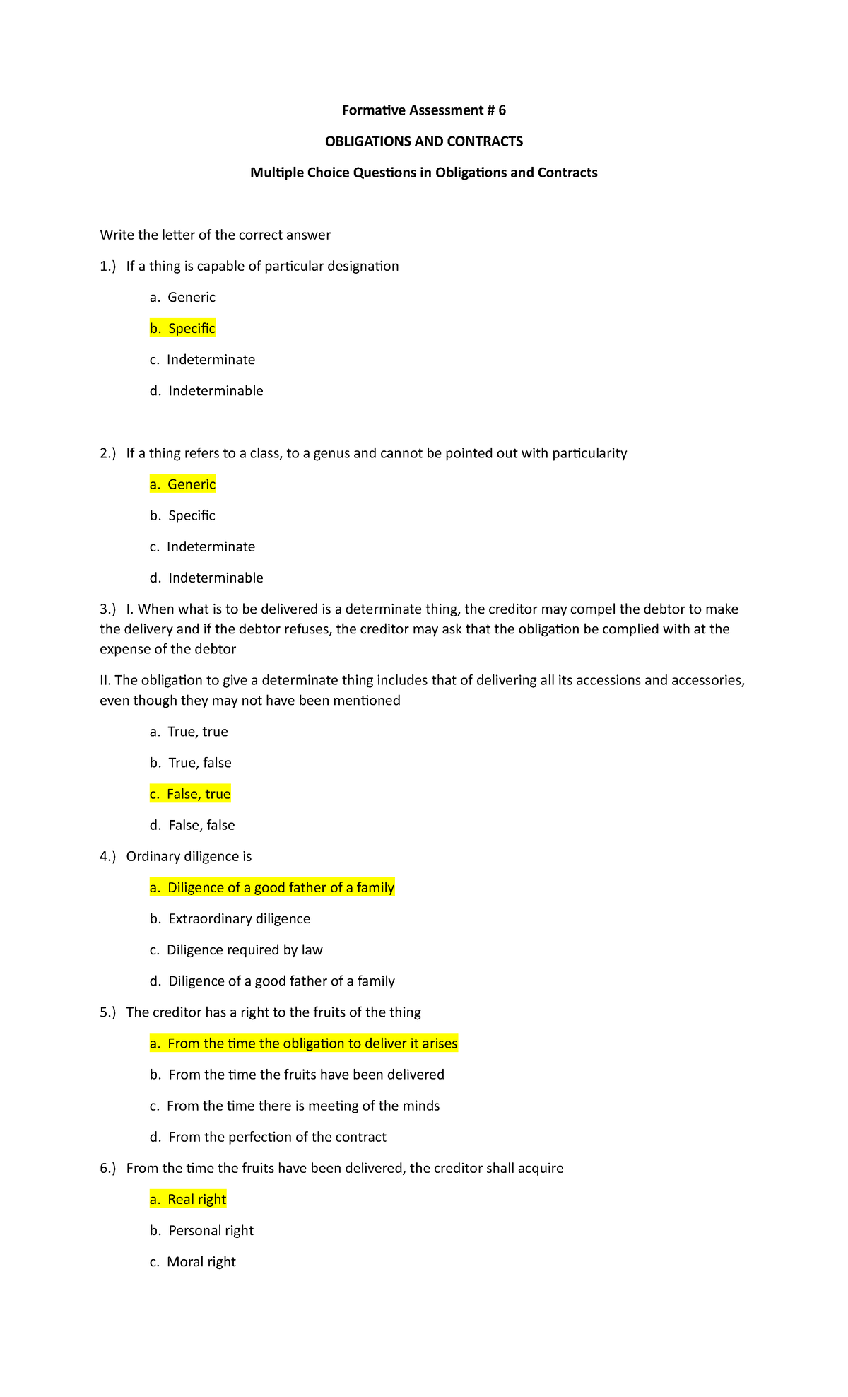 Oblicon Quiz 3 - Law On Obligations And Contracts - Formative ...