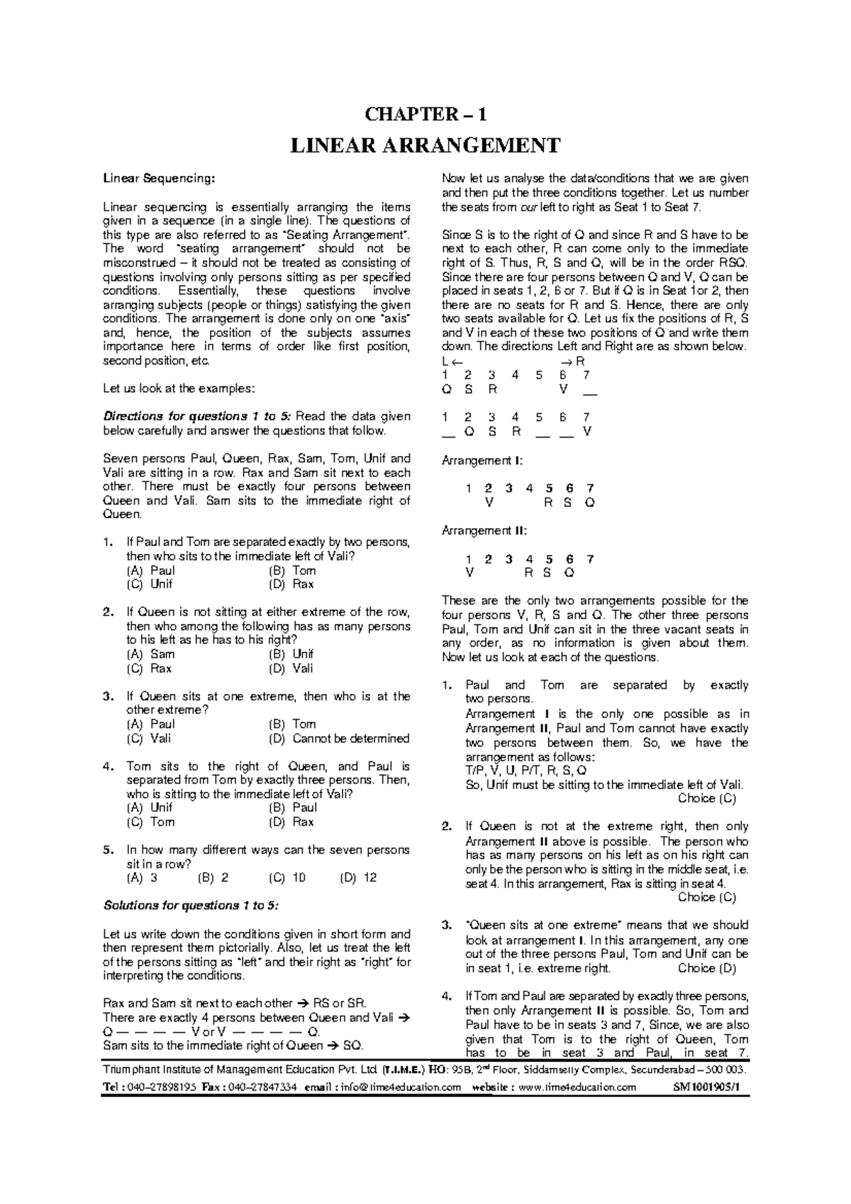 Chapter1 Linear Arrangement Triumphant Institute of Management