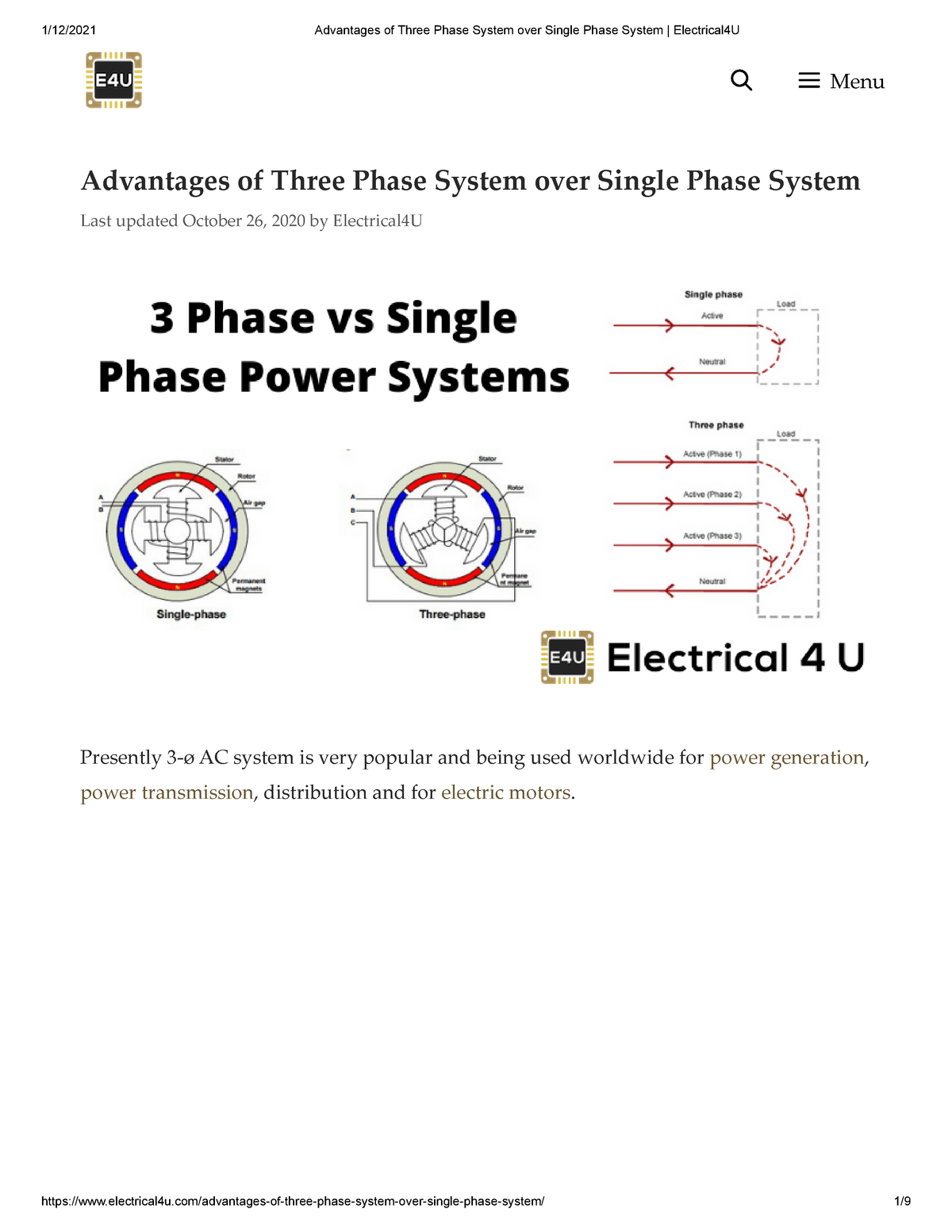 Advantages Of Three Phase Over Single Phase Induction Motor