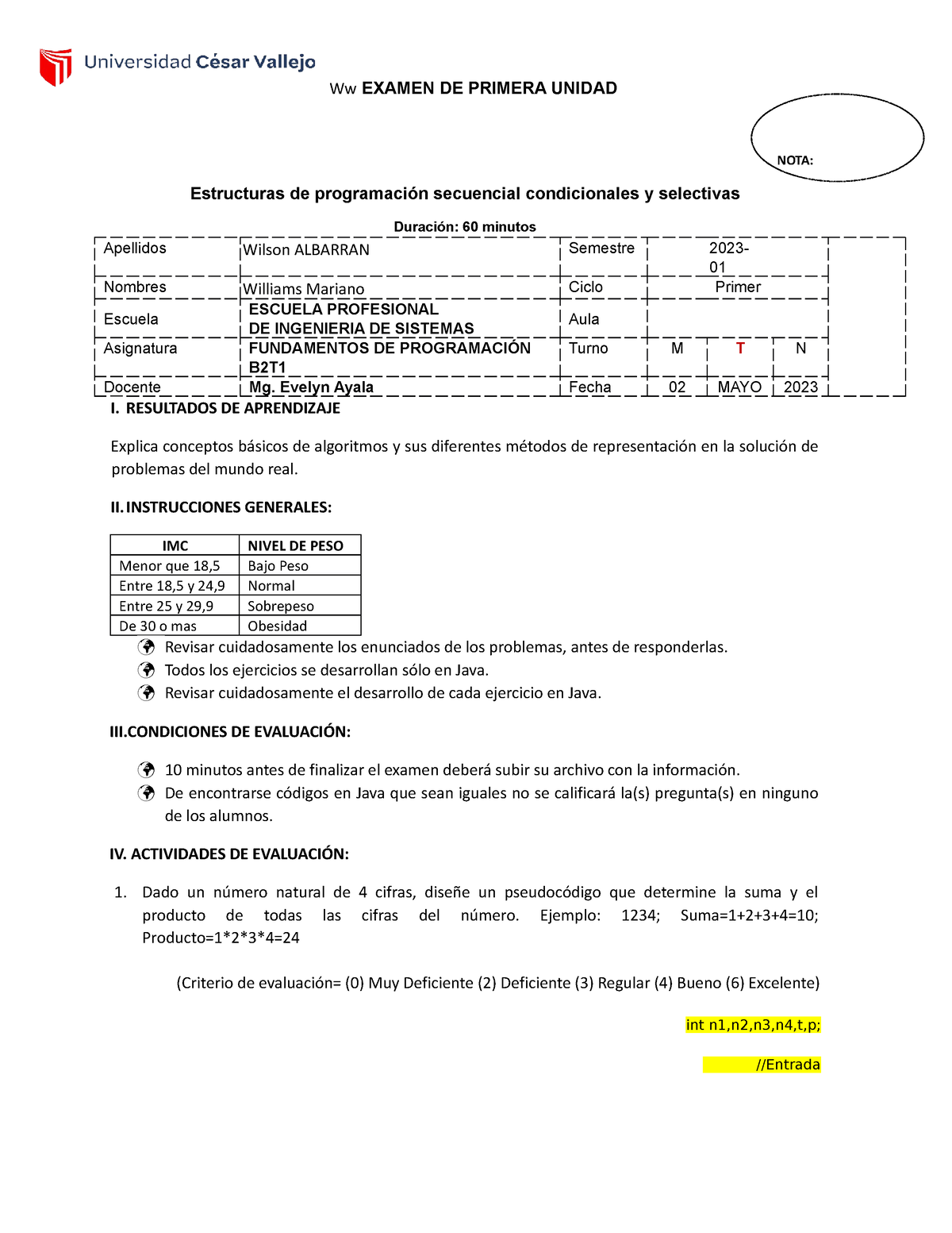 B2T1 Examen Primera Unidad - Tagged - Ww EXAMEN DE PRIMERA UNIDAD ...