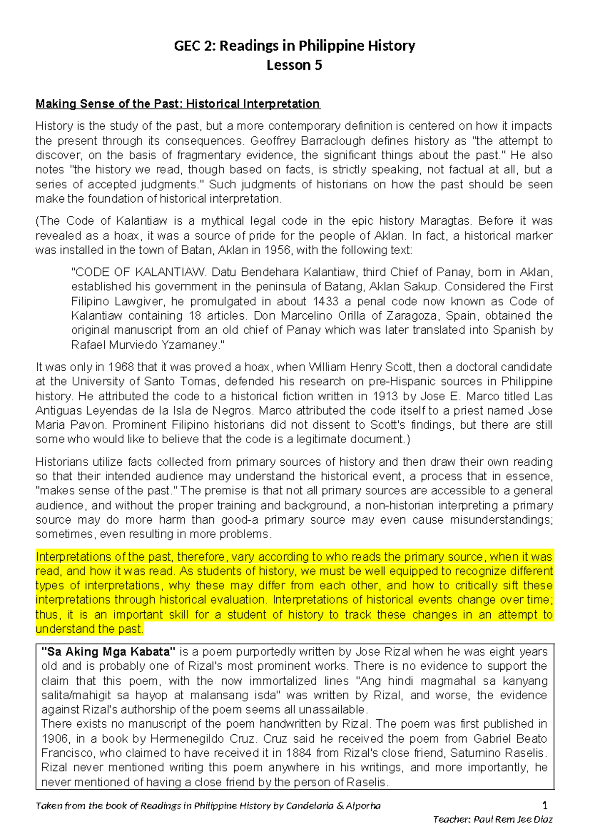 GEC2-L5 - just - GEC 2: Readings in Philippine History Lesson 5 Making ...