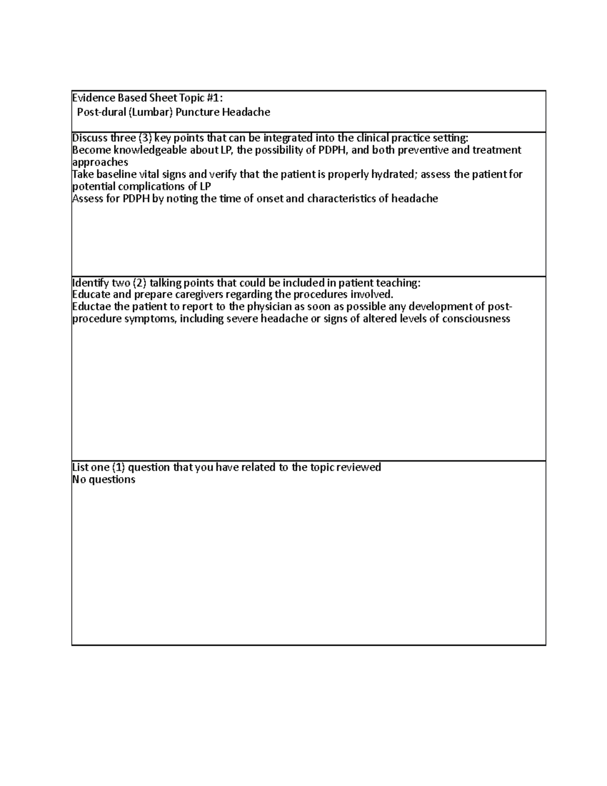 3-2-1 Summary 2 Topics Assigned - Evidence Based Sheet Topic #1: Post ...