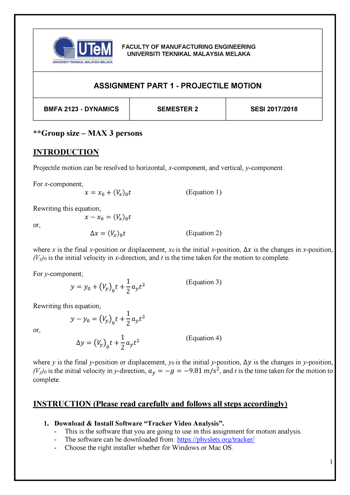 assignment-dynamics-part1-projectile-motion-faculty-of-manufacturing