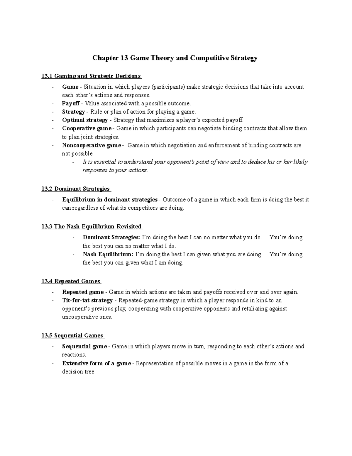 Chapter 13 Game Theory And Competitive Strategy - Chapter 13 Game ...