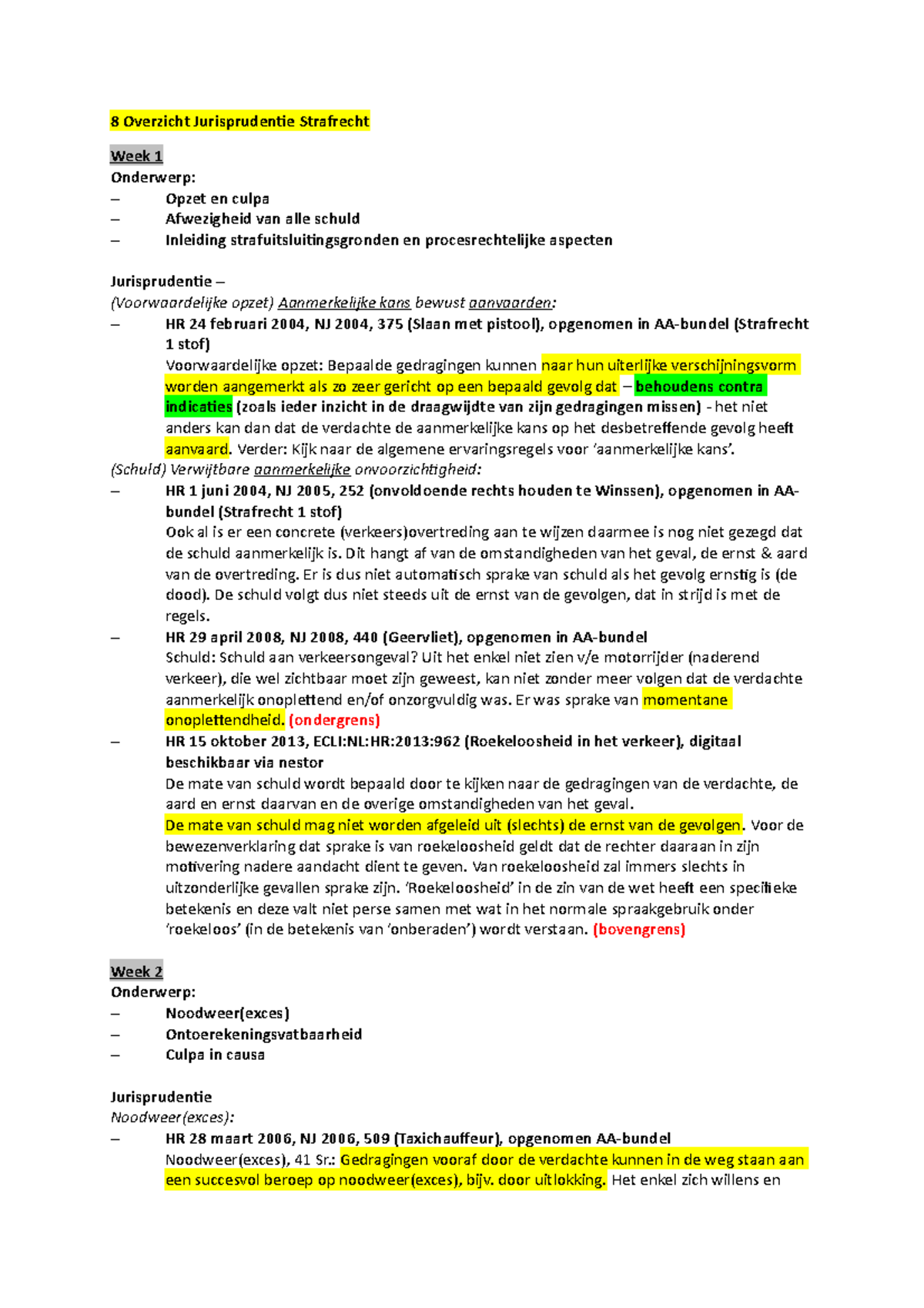 Overzicht Jurisprudentie Strafrecht Studeersnel