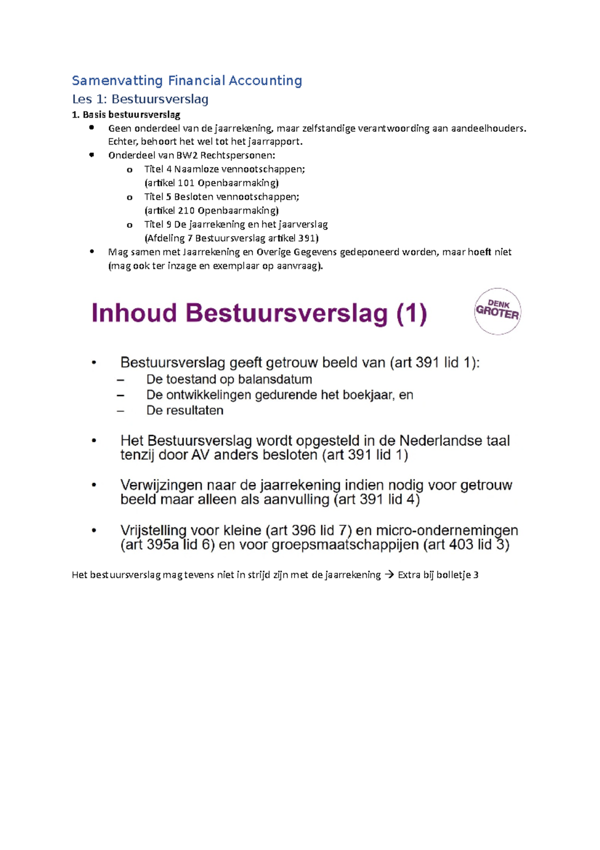 Samenvatting Financial Accounting - Echter, Behoort Het Wel Tot Het ...