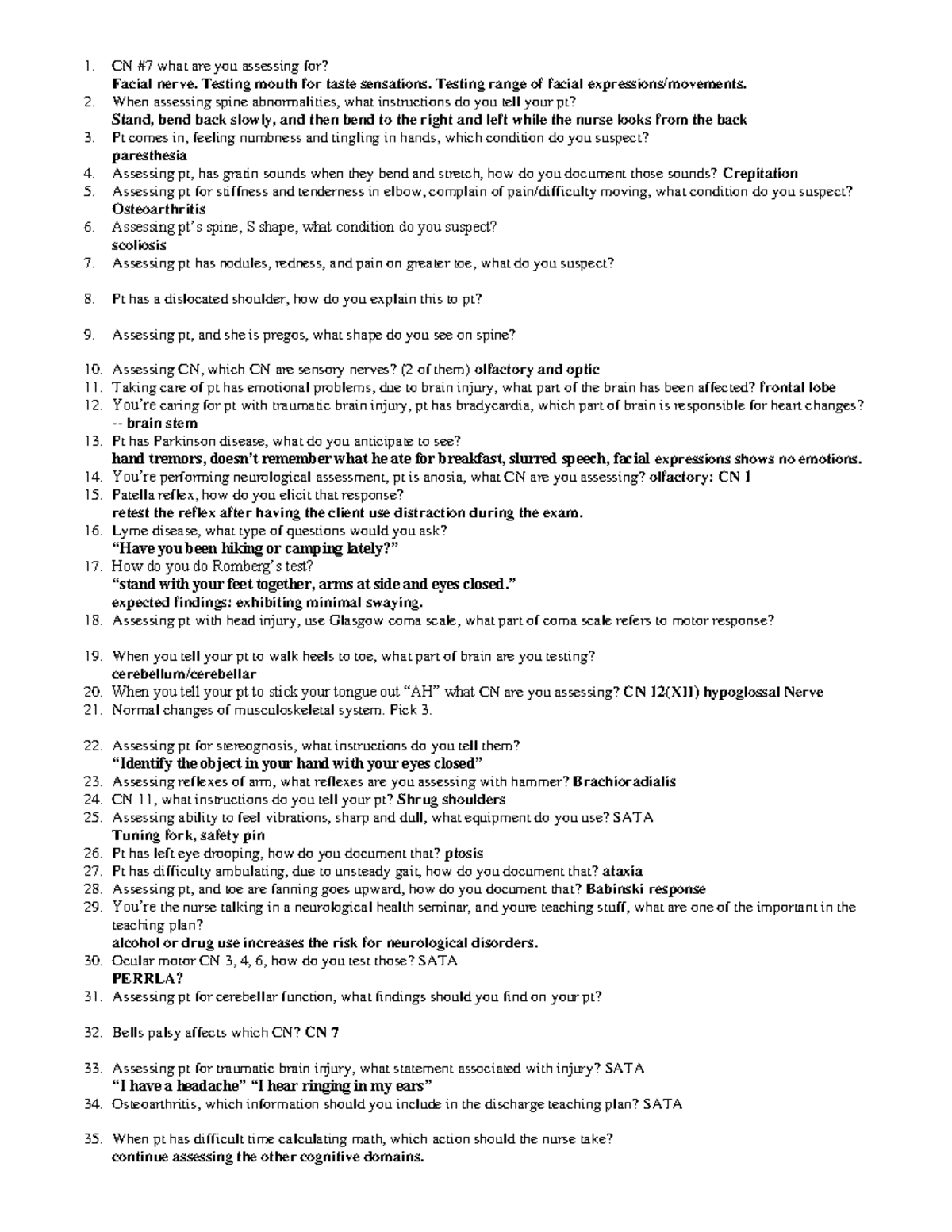 PA final overview - CN #7 what are you assessing for? Facial nerve ...