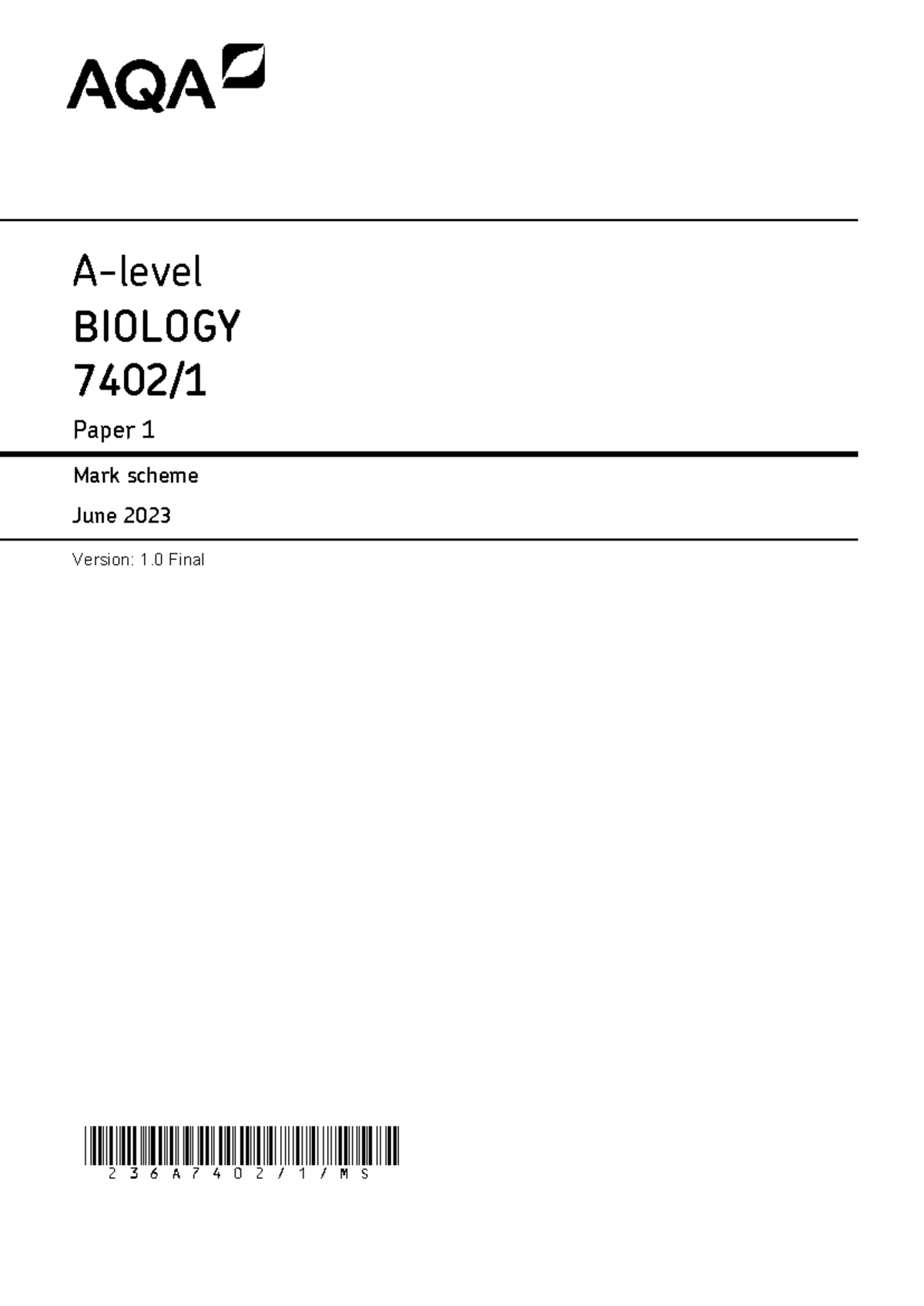 Bio paper 1 2023 ms - Summary Urban Geography - A-level BIOLOGY 7402 ...