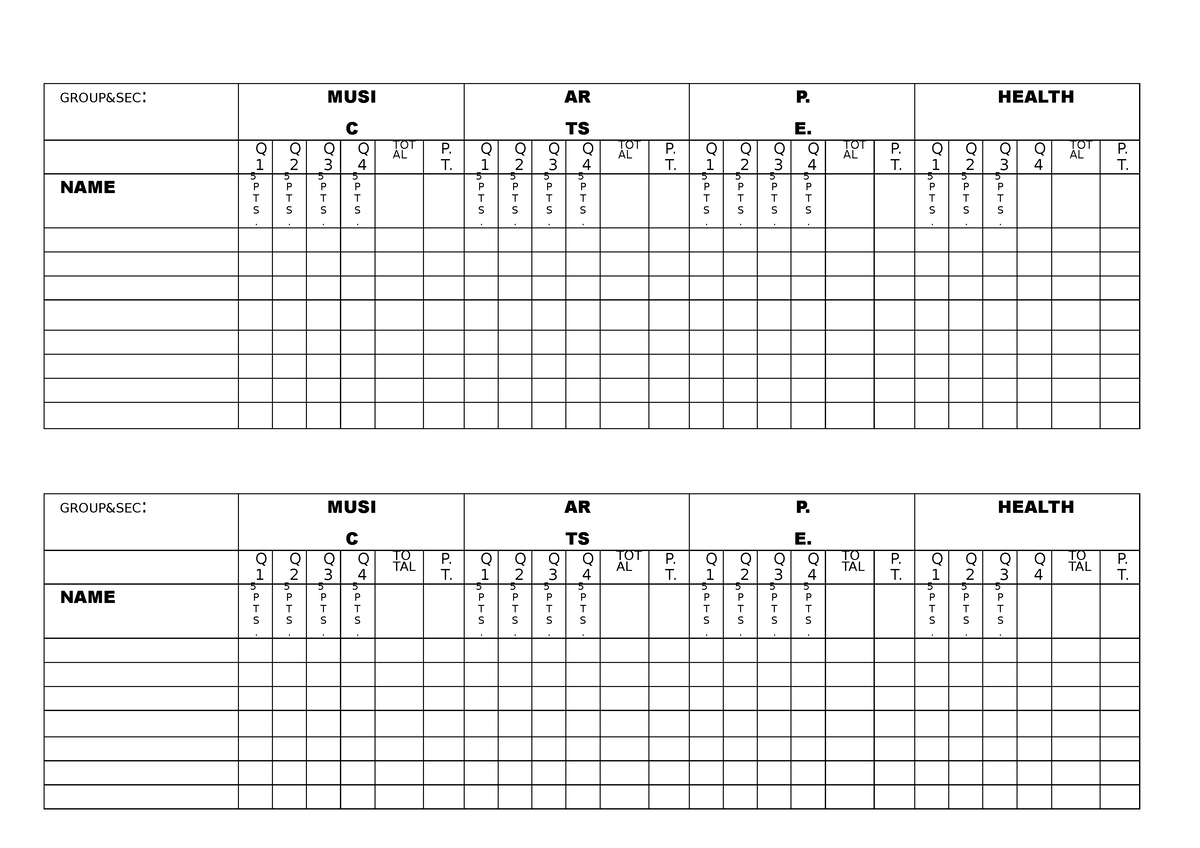 Record-sheet 2 - GROUP&SEC: MUSI C AR TS P. E. HEALTH Q 1 Q 2 Q 3 Q 4 ...