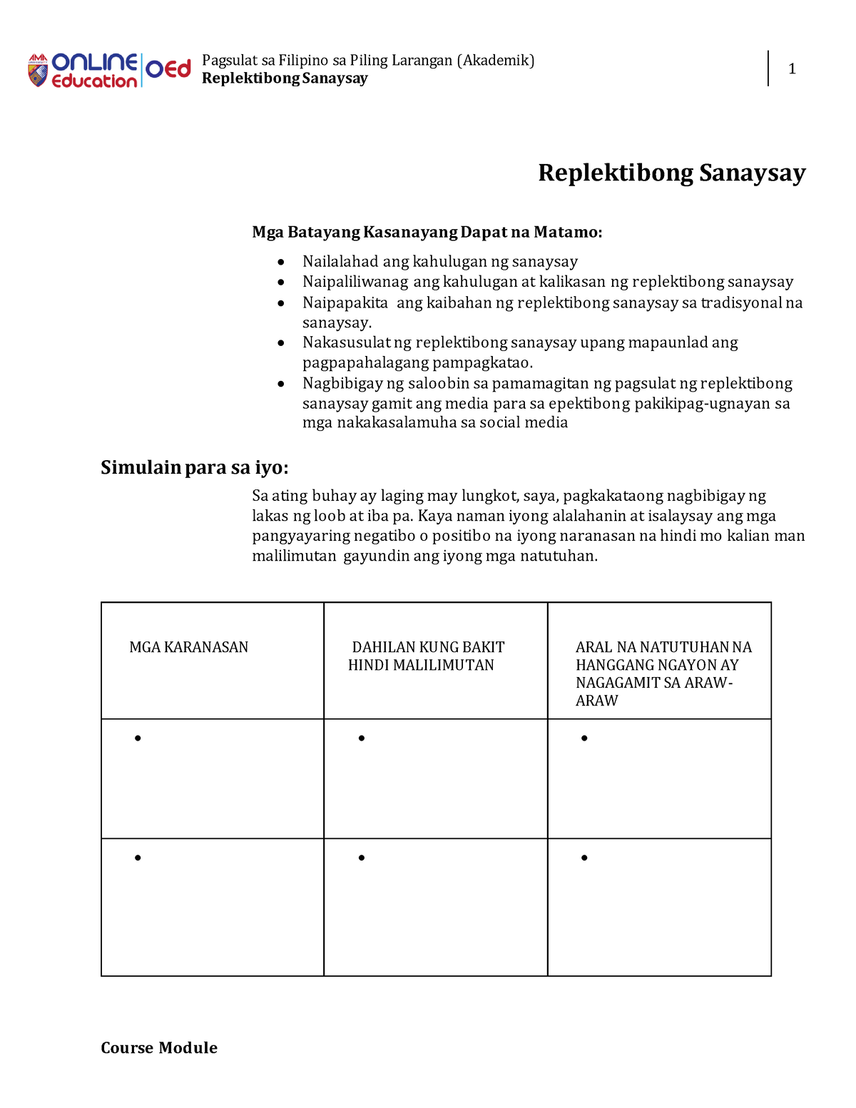 WEEK 007 Replektibong Sanaysay - Pagsulat Sa Filipino Sa Piling ...