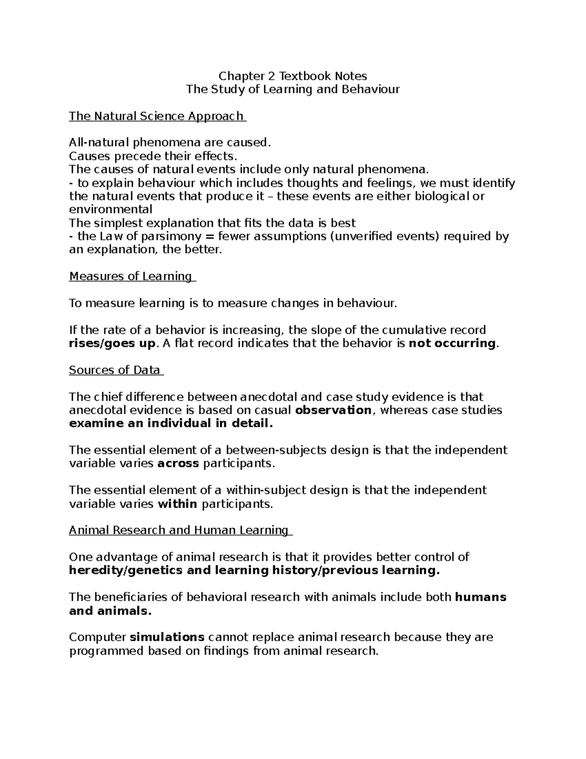 Chapter 2 Textbook Notes - Chapter 2 Textbook Notes The Study of ...