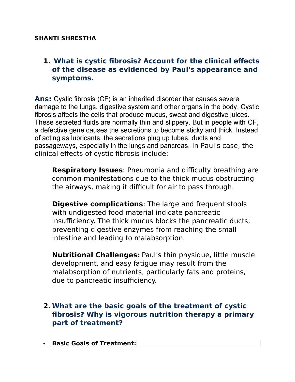 Nutrition 3 - notes - SHANTI SHRESTHA 1. What is cystic fibrosis ...