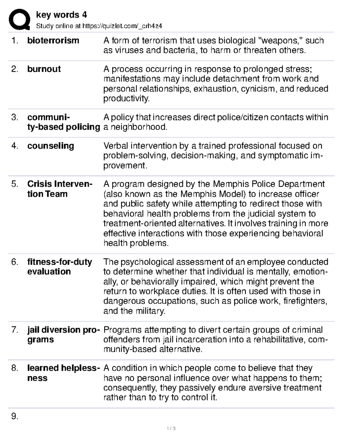 Key words 4 key words 4 Study online at quizlet/_crh4z bioterrorism A
