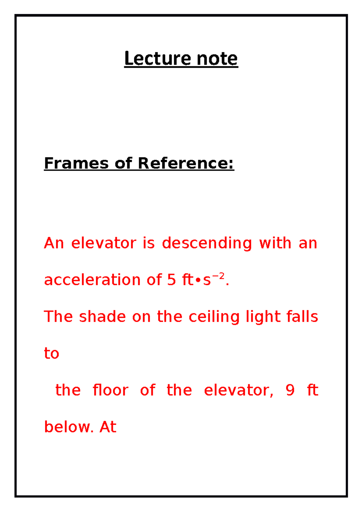 Lecture note of Frames of Reference - Lecture note Frames of Reference ...